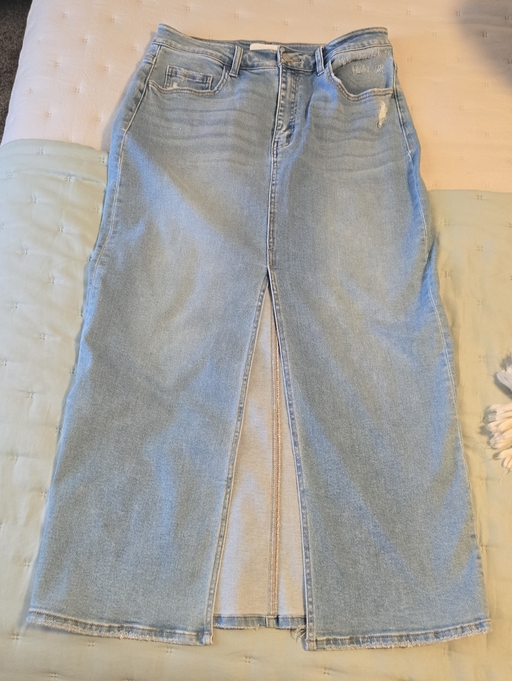 Light Blue Denim  Skirt with Front Slit